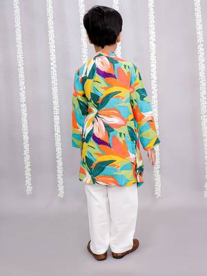 Multicolor printed cotton silk kurta pyjama 5