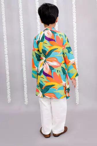 Multicolor printed cotton silk kurta pyjama