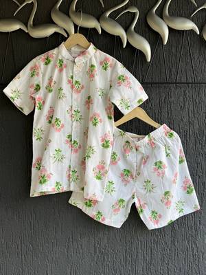 White printed cotton silk co ord set 1