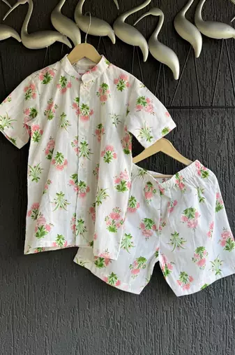 White printed cotton silk co ord set