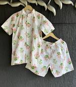 White printed cotton silk co ord set