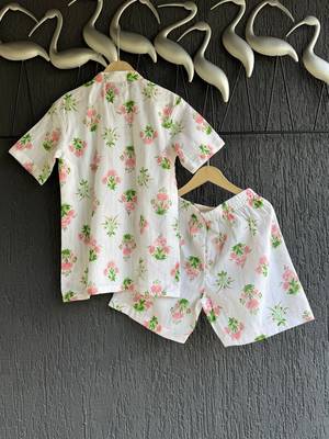 White printed cotton silk co ord set 3