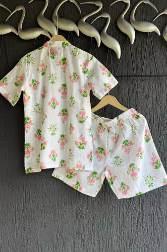 White printed cotton silk co ord set