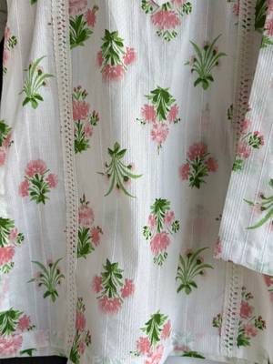 White printed cotton silk kurta pyjama 2