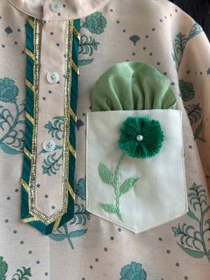 Beige printed cotton silk kurta pyjama 2
