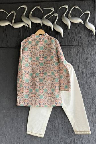 Multicolor printed cotton silk kurta pyjama
