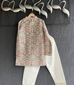 Multicolor printed cotton silk kurta pyjama