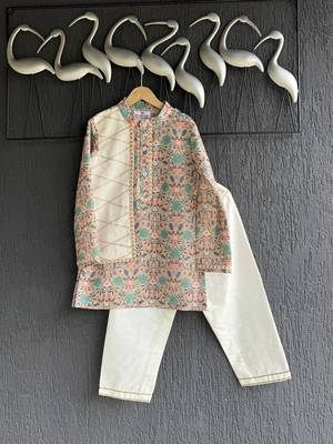 Multicolor printed cotton silk kurta pyjama 1