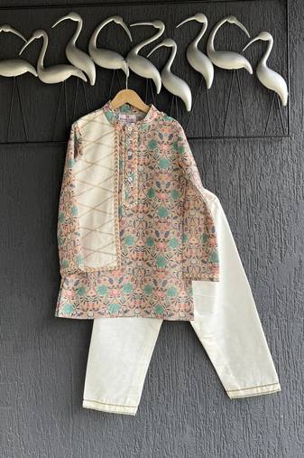 Multicolor printed cotton silk kurta pyjama
