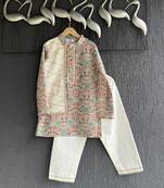 Multicolor printed cotton silk kurta pyjama