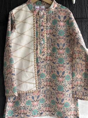 Multicolor printed cotton silk kurta pyjama 4