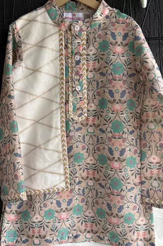 Multicolor printed cotton silk kurta pyjama
