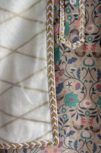 Multicolor printed cotton silk kurta pyjama
