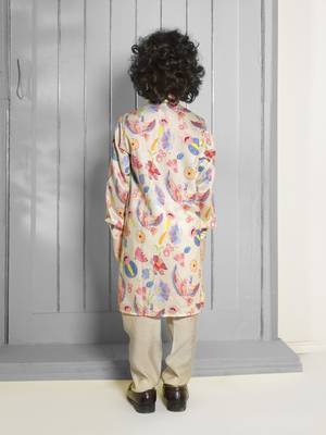 Cream digital printed muslin cotton woven kurta pajama sets 2