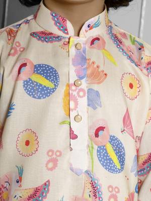 Cream digital printed muslin cotton woven kurta pajama sets 4