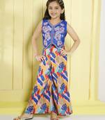 Blue embriodered muslin cotton woven palazzo with top set