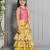 Yellow floral printed muslin cotton woven shrara with top set