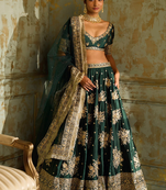 Green Zari Thread Embroidered Silk Lehenga Choli