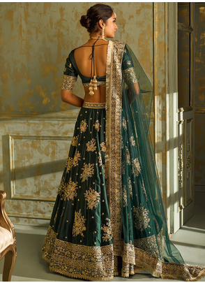 Green Zari Thread Embroidered Silk Lehenga Choli 4