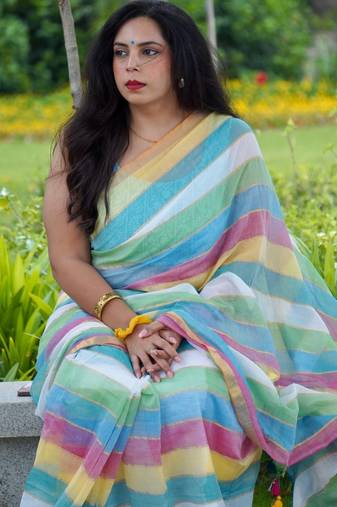 Multicolor Rainbow Breeze Handloom Mul Cotton Saree