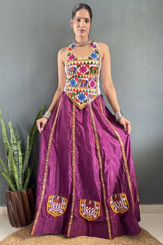 Wine Chinon Silk Lehenga With Heavy Embroidery Thread Work Choli