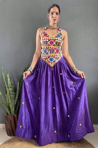 Violet Chinon Silk Lehenga With Heavy Embroidery Thread Work Choli