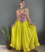 Lemon Chinon Silk Lehenga With Heavy Embroidery Thread Work Choli