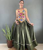 Green Chinon Silk Lehenga With Heavy Embroidery Thread Work Choli