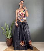 Black Chinon Silk Lehenga With Heavy Embroidery Thread Work Choli