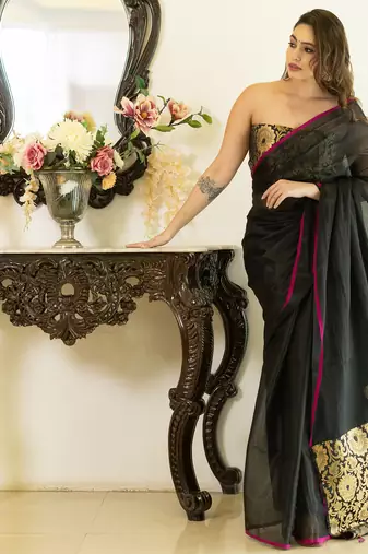 Black cotton Tissue Silk Saree