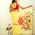 Yellow Handpainted Mul Cotton Saree