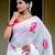 White Mul Cotton Hand painted Saree
