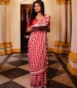 Red Handloom Cotton Saree with Lace Border