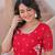 Red georgette bead embroidered ruffle flared gown