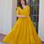 Yellow georgette bead embroidered ruffle flared gown