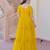 Yellow georgette bead embroidered ruffle flared gown