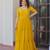 Yellow georgette bead embroidered ruffle flared gown