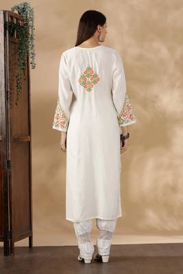 Chickenkari embroidered thread work chanderi cotton straight kurta 2