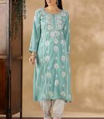 Chickenkari embroidered thread work chanderi cotton straight kurta