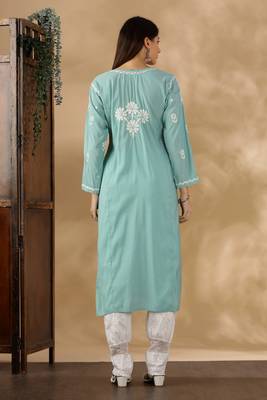 Stylish Sea Green Cotton Chikankari Kurta for Women | Daily & Festive Wear 2