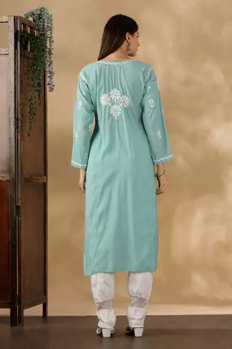 Stylish Sea Green Cotton Chikankari Kurta for Women | Daily & Festive Wear