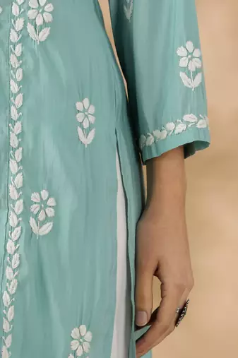 Stylish Sea Green Cotton Chikankari Kurta for Women | Daily & Festive Wear