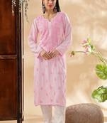 Women floral embroidered chikankari pure cotton handloom chikankari kurti