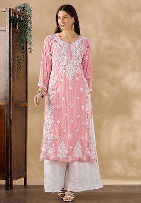 Designer Pink Chikankari Kurta Set for Women | Cotton Ethnic Style 1