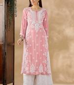 Chickenkari embroidered thread work cotton straight kurta