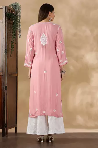Designer Pink Chikankari Kurta Set for Women | Cotton Ethnic Style