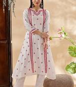 Women floral embroidered chikankari cotton  a-line kurta