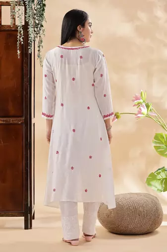Women floral embroidered chikankari cotton  a-line kurta