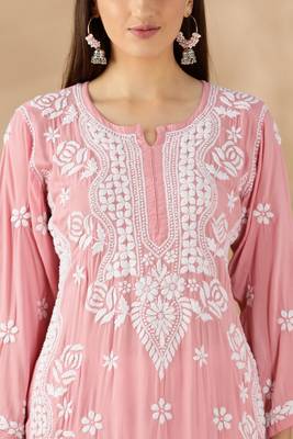 Designer Pink Chikankari Kurta Set for Women | Cotton Ethnic Style 3