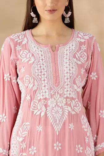 Designer Pink Chikankari Kurta Set for Women | Cotton Ethnic Style